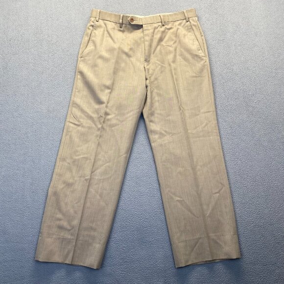 Brooks Brothers  Mens Dress Beige Pants  Size 36X30 ,100% Wool Flat Front - Picture 1 of 14